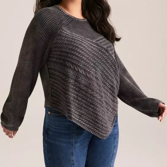 Torrid Festi 1 1X 14-16 Washed Black Phantom Crop Crew Neck Sweater Cable Knit - Picture 7 of 8